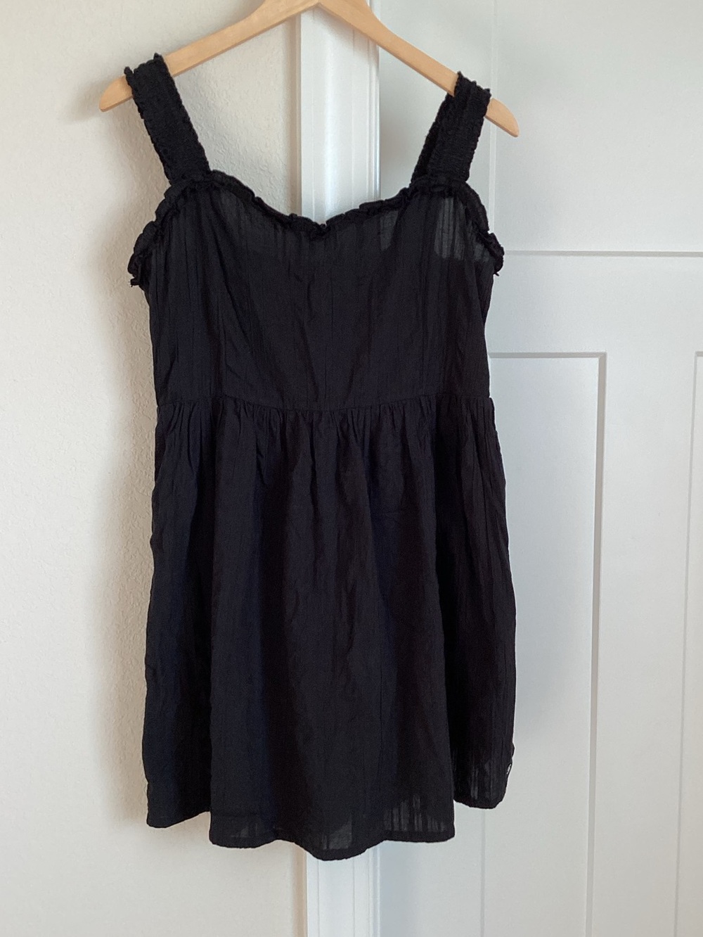 🌊Roxy Sleeveless Smocked Sundress Elastic Waist Organic Cotton XL Flat Black
